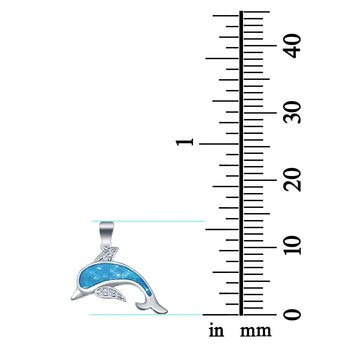 Dolphin Charm Pendant Lab Created Blue Opal 925 Sterling Silver